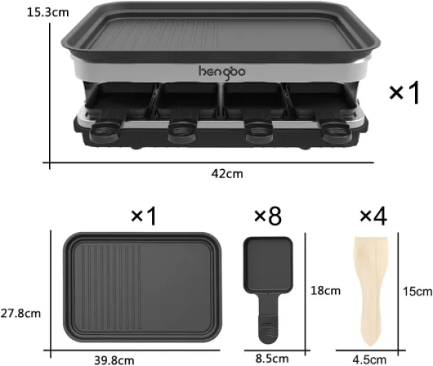 Appareil a Raclette 8 Personnes, Machine a Raclette avec 8 Poêlons, 1500W