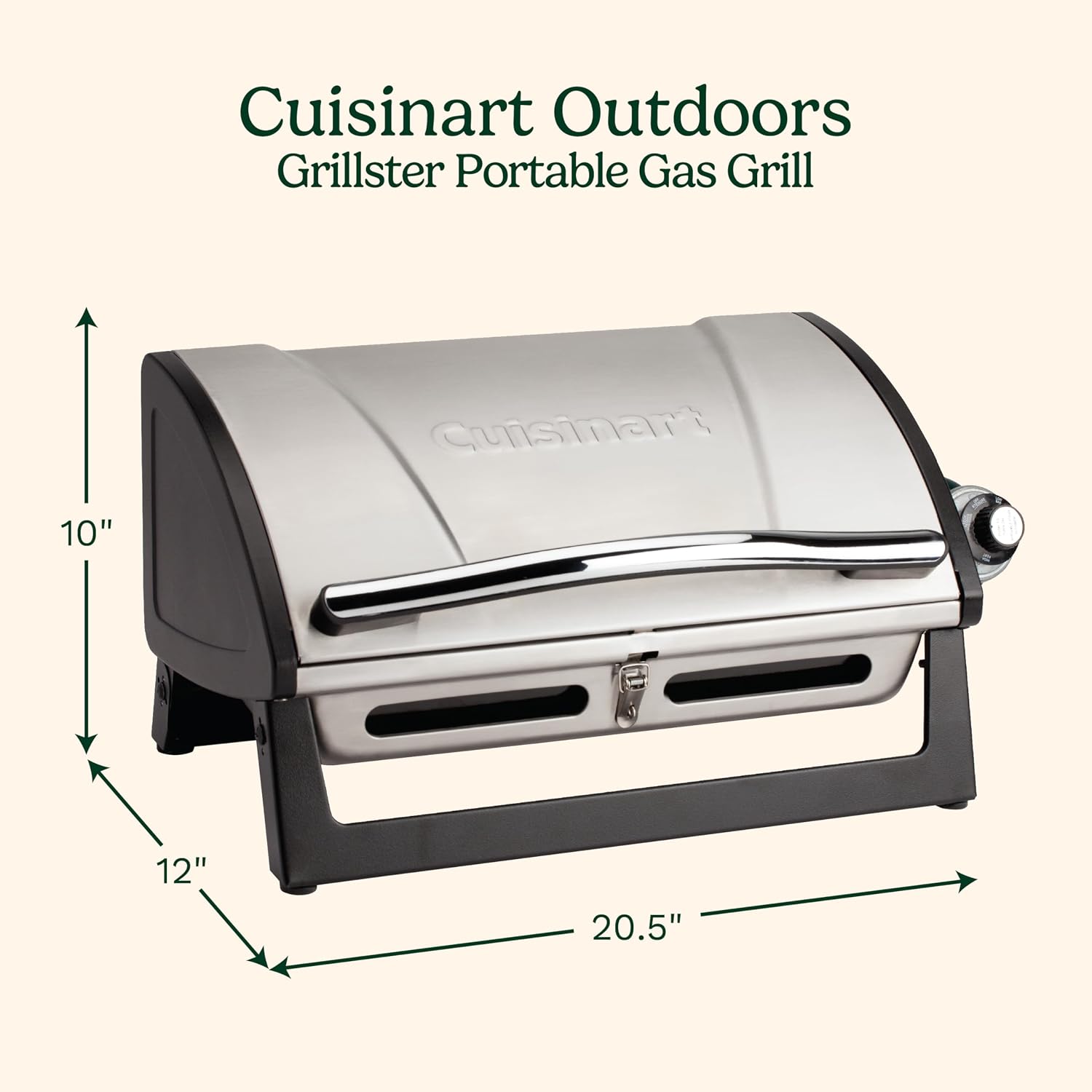 Grillster Barbecue à gaz portable compact en acier inoxydable avec couvercle verrouillable pour un transport facile, gril au propane 8000 BTU avec grille de cuisson passe au lave-vaisselle