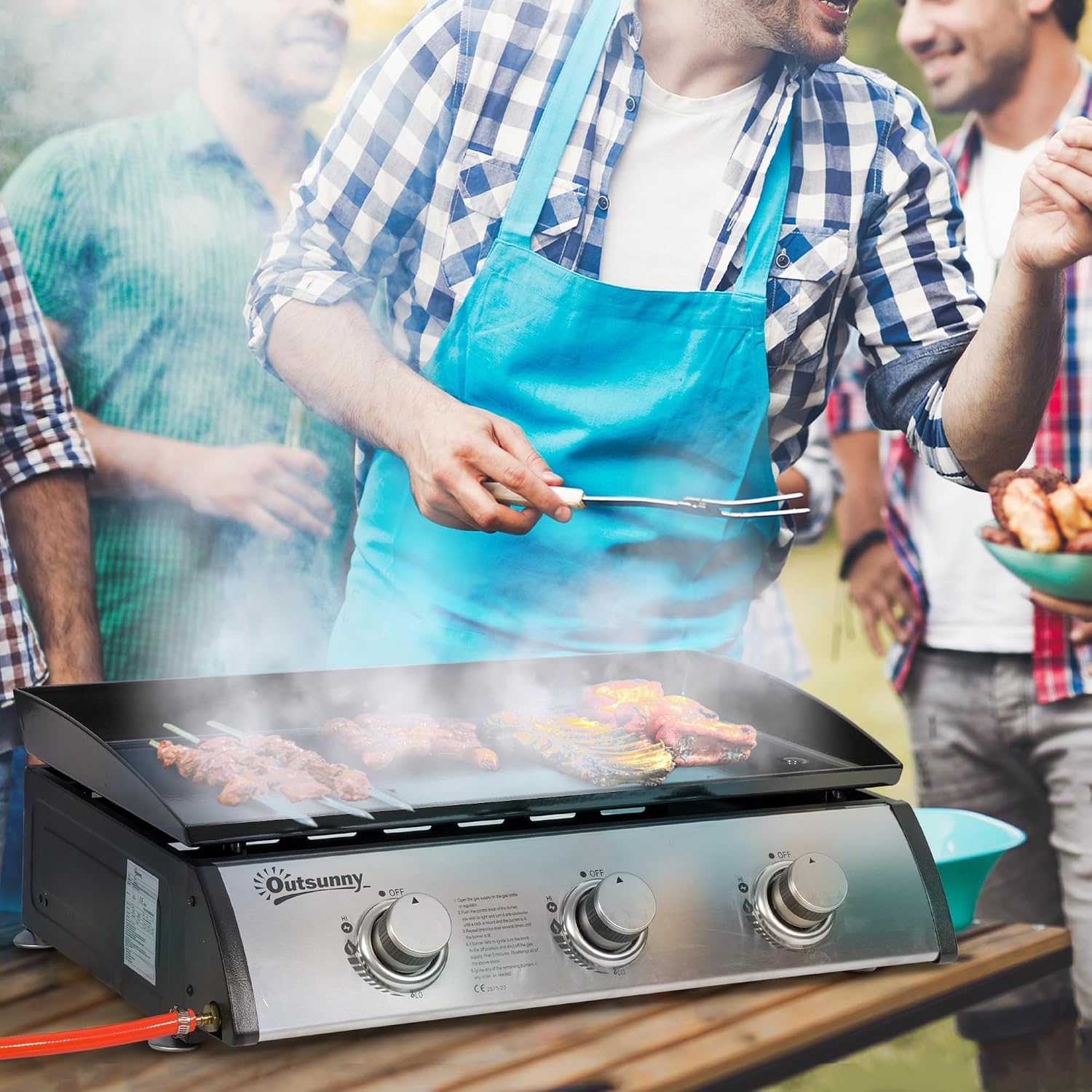 Plancha Gaz Acier Inox 3 Brûleurs 9 kW Antiadhésive 61 x 35,5 cm