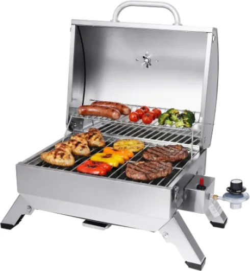 GT1001 Barbecue de table à gaz pliable avec couvercle verrouillable Argenté