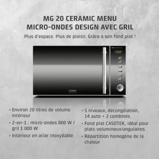Test Caso MG 20 Ceramic Menu : le micro-ondes sans plateau tournant qui mise sur le fond céramique