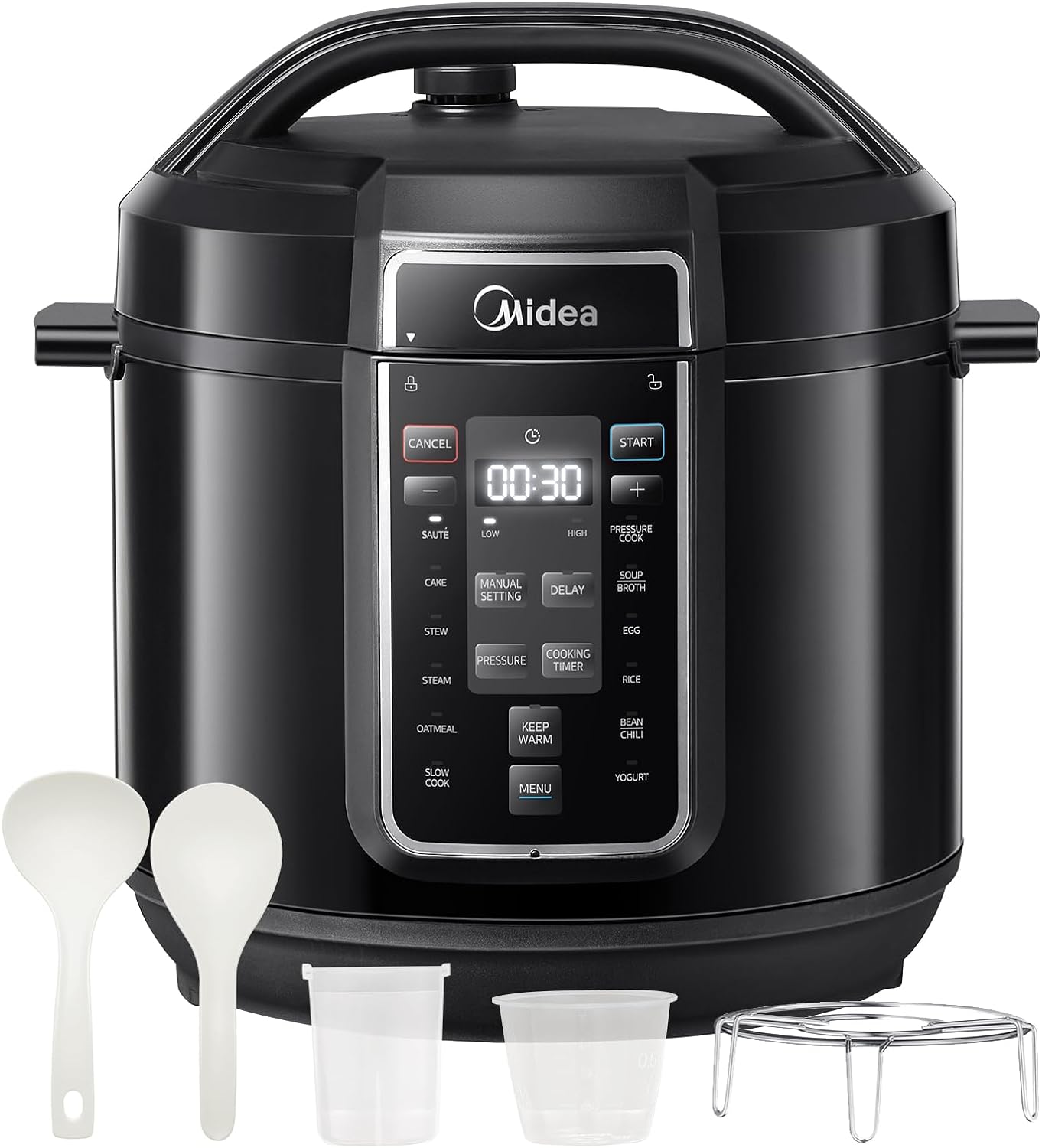 Midea Autocuiseur Électrique Rapide 9-en-1, 12 Programmes Prédéfinis, Multicuiseur Inox Instantané avec Pot Antiadhésif, Yaourtière, Cuiseur de Riz, Cuisson Lente, Sauté, Vapeur, 8L, Noir 7.6 L