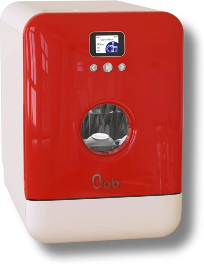 DAAN TECH Bob - Lave-vaisselle Compact 3 Couverts Encastrable - Pose Libre, Avec Réservoir, Portable - Séchage Naturel - Assiette 29 cm - Label Origine France Garantie, Eco-Conçu (Blanc-Rouge)