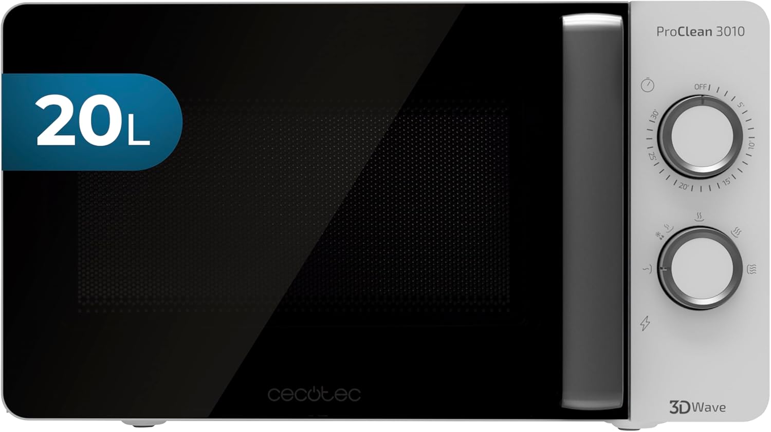 Micro-ondes ProClean 3010 - Capacité de 20 L, Revêtement Ready2Clean, 700 W de Puissance, 6 Niveaux de Fonctionnement, Minuterie 30 minutes, Mode Décongeler, Finition en Blanc - 20L - Proclean