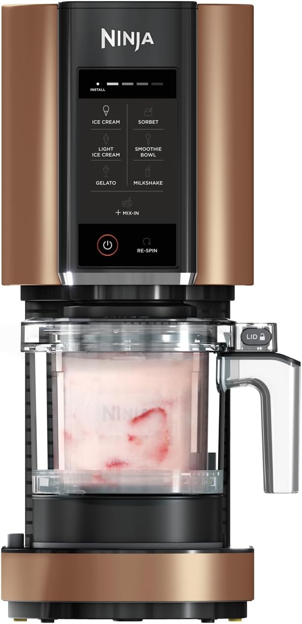 CREAMi Sorbetière & Fabrique à Desserts Glacés 3 Pots, 7 Programmes, Crème glacée, Glace italienne, Sorbets, Smoothie Bowls, Milkshakes et plus encore, 1,4 L, Noir & Cuivre, NC300EUCP CREAMi Noir & Cuivre
