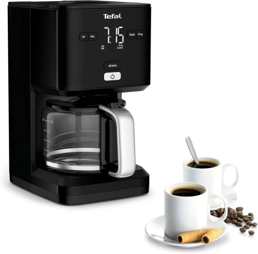 Cafetière filtre, 10 à 15 Tasses, 1.25 L, Filtre, Programmable 24h, Arrêt Automatique, Ecran numérique, Système anti-goutte, Smart'n Light, Noir, CM600810 Cafetière Filtre 1,25L - Smart'n Light