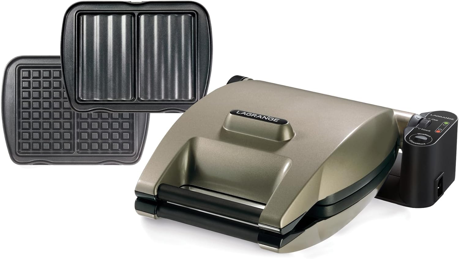 LAGRANGE Gaufrier Premium, 1200W, 2 jeux de plaques inclus (Gaufre & Croque Monsieur), Fabriqué en France, Réversible sur son socle, Cuisson personnalisé, Plaques amovibles, Multifonction, 019422