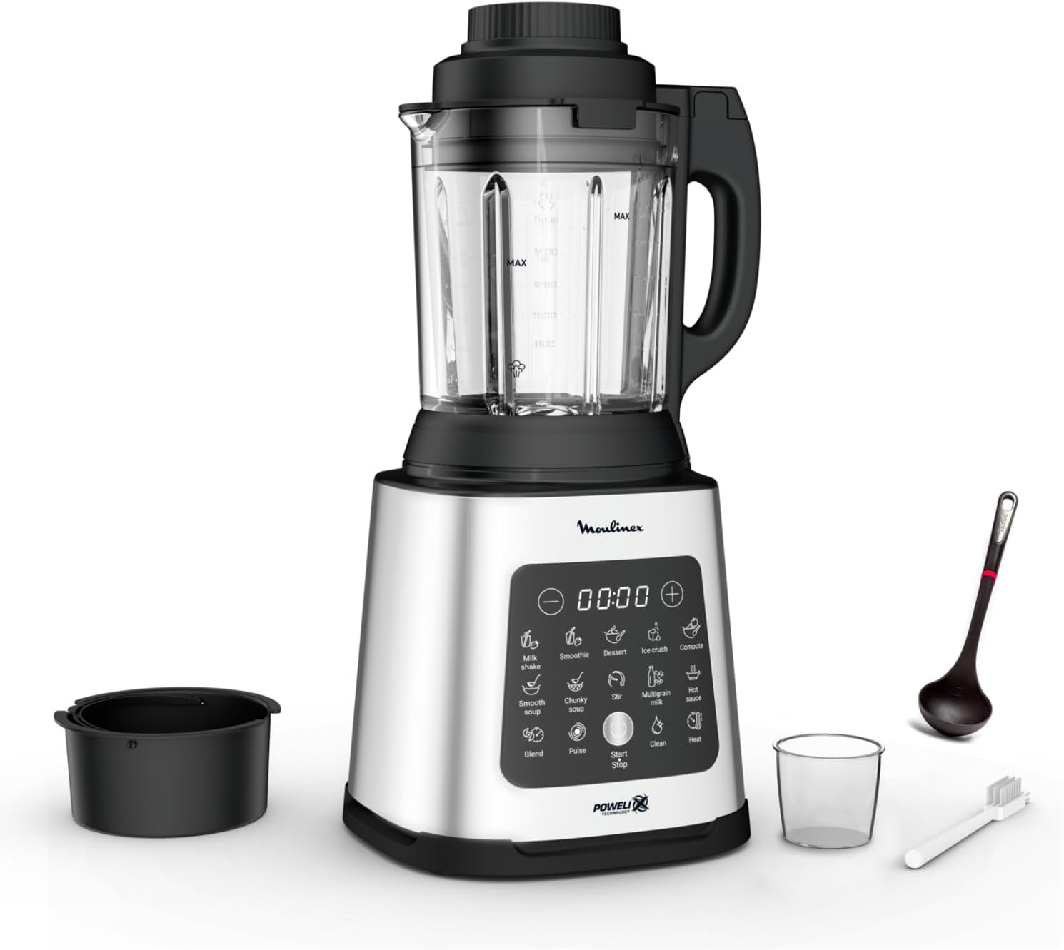 Perfectmix Cook blender chauffant à haute vitesse, 10 programmes automatiques, 1400 W, YY5607FG, Noir et Transparent, Métal 1400W - Métal + Louche incluse