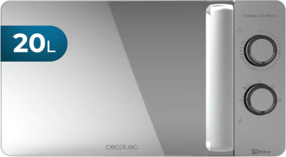 Micro-ondes ProClean 3060 Gray Mirror - Capacité de 20 L, Revêtement Ready2Clean, 700 W de Puissance, 6 Niveaux de Fonctionnement, Minuterie 30 minutes, Finition Argenté - 20L - Proclean