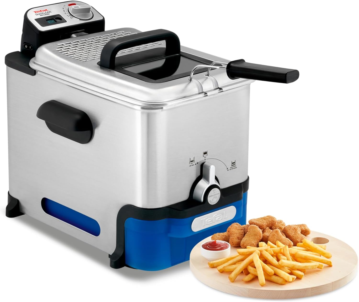Oleo Clean Friteuse semi-professionnelle 3,5 L, 2300 W, Jusqu'à 6 pers, Filtration automatique de l'huile, Minuteur digital, Hublot de contrôle, Thermostat, Boite de stockage d'huile FR804015 Friteuse seule 3,5L d'huile, 1,2 kg de frite