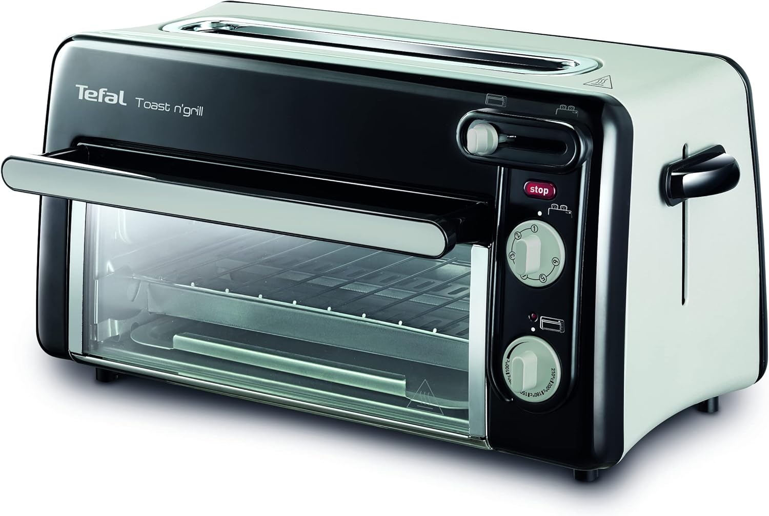 Grille-pain et mini-four 2-en-1, Acier inoxydable, Longue fente pour grille-pain avec couvercle, 6 niveaux de dorage, Température du grill jusqu'à 210°C, Toast N Grill TL600810 Unique