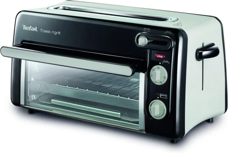 Grille-pain et mini-four 2-en-1, Acier inoxydable, Longue fente pour grille-pain avec couvercle, 6 niveaux de dorage, Température du grill jusqu'à 210°C, Toast N Grill TL600810 Unique