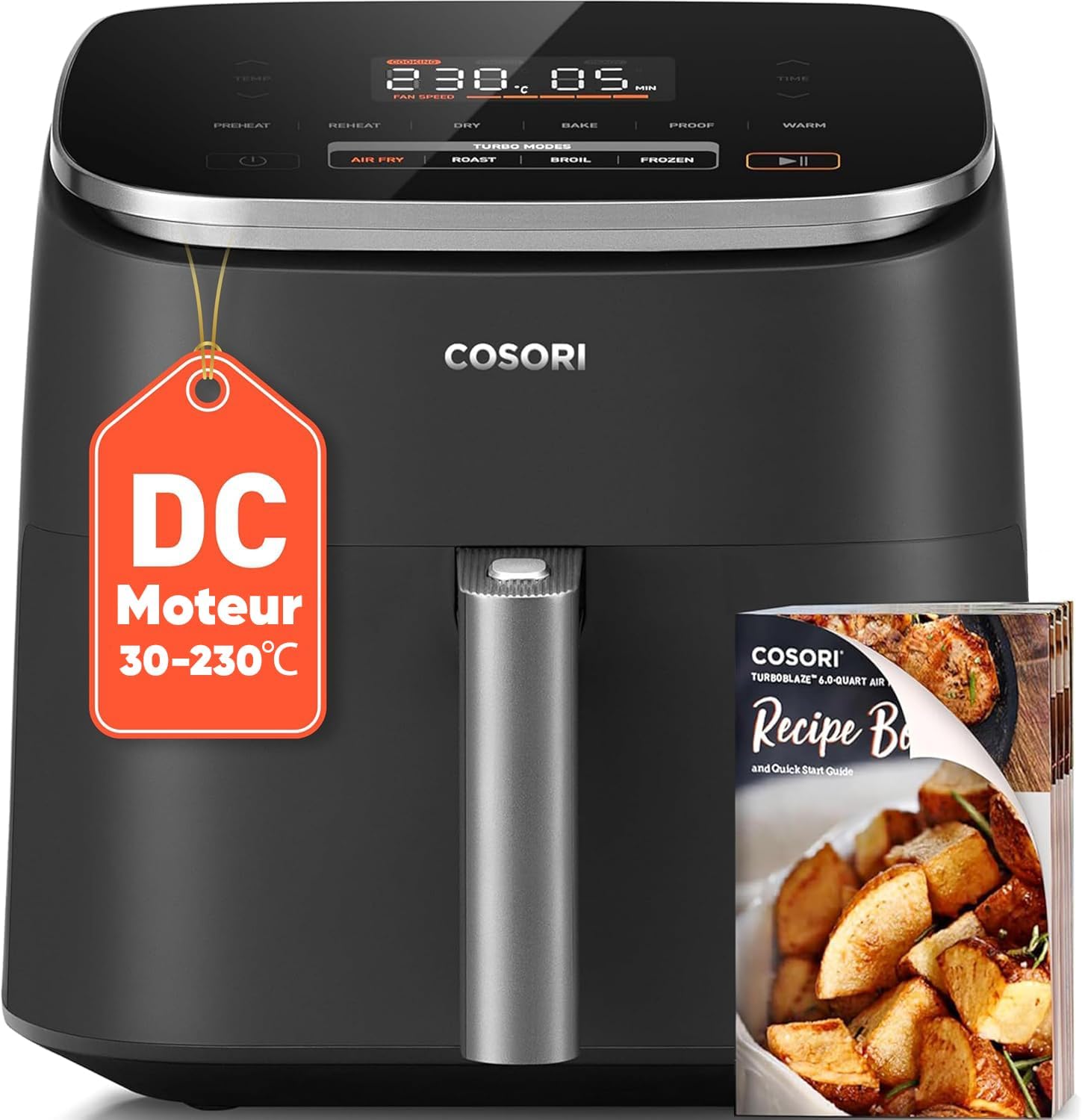 Air Fryer 9 en 1,TurboBlaze,Machine à Courant Continu,6L Compact,5 Vitesses de Vent Réglables,Friteuse Sans Huile,Économis d'Énergie de 64 Pour cent, Easy Fry,Friteuse à air,3-5 Personnes