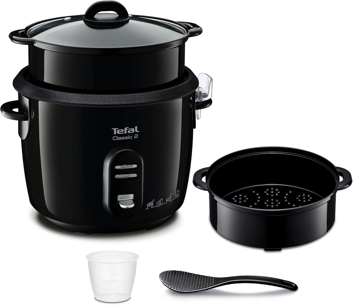 Classic 2 Cuiseur à riz, 5 L, 1,5 kg de riz, Automatique, Maintien au chaud, Sans surveillance, Cuve antiadhésive, Nettoyage facile, Panier vapeur, Noir RK103811 5 litres