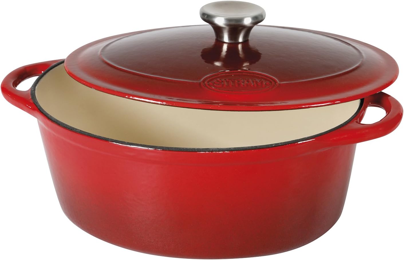 710840 Cocotte 6.5 L Fonte d'acier émaillée Forme ovale,Rouge/Crème,33 x 25 x 13.5 cm Ovale 6.5 litres Extérieur Rouge / Intérieur Blanc