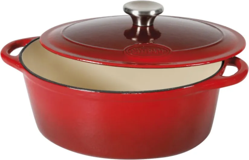 710840 Cocotte 6.5 L Fonte d'acier émaillée Forme ovale,Rouge/Crème,33 x 25 x 13.5 cm Ovale 6.5 litres Extérieur Rouge / Intérieur Blanc