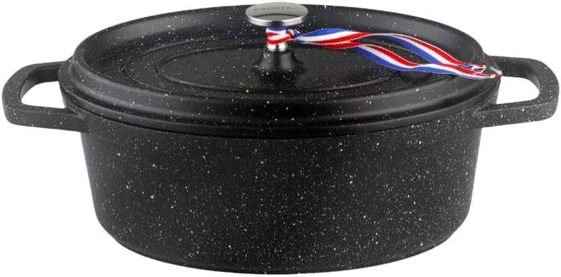 0008198 - Cocotte Ø 30 cm Ovale Noire - Fonte d'aluminium - Revêtement pierre - Tous feux dont induction - Sans PFOA