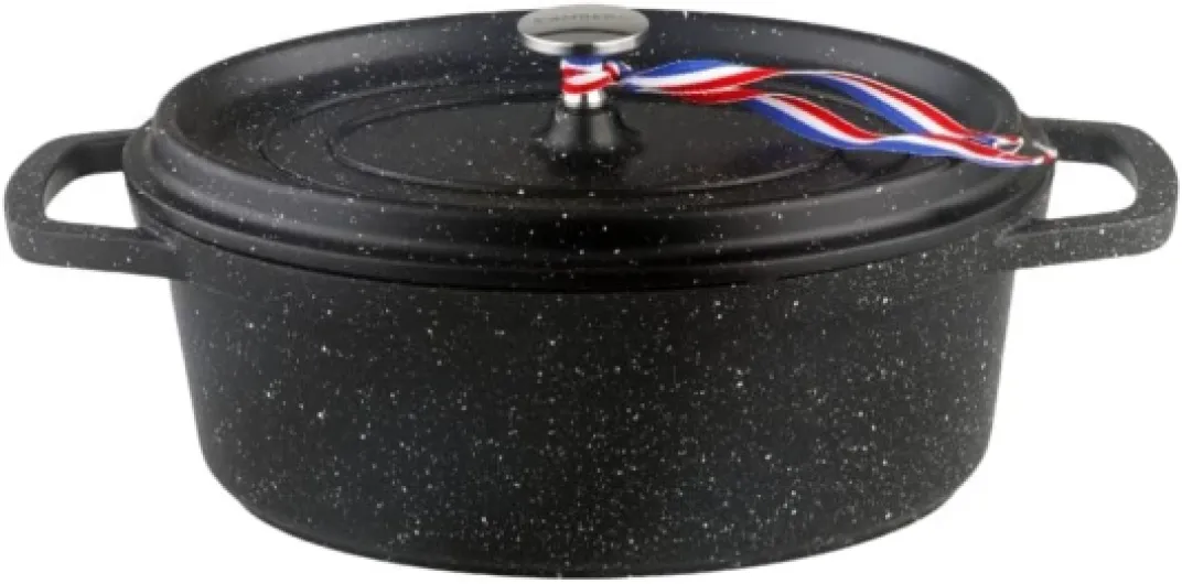 0008198 - Cocotte Ø 30 cm Ovale Noire - Fonte d'aluminium - Revêtement pierre - Tous feux dont induction - Sans PFOA