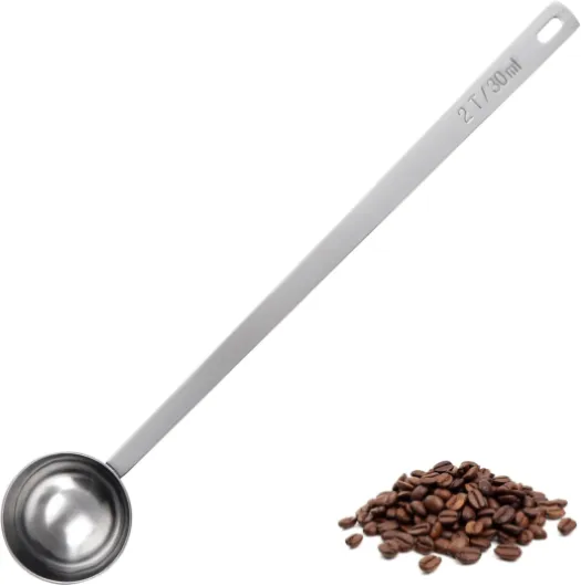 U-Taste Cuillère à café 30ml : Cuillère Doseuse en Inox 18/8 avec Manche Extra Long de 21,5cm pour Café Moulu, Grains, Poudre, Expresso, Idéale pour les Grands Bidons, Verres, Canettes (Argent) L-30ml