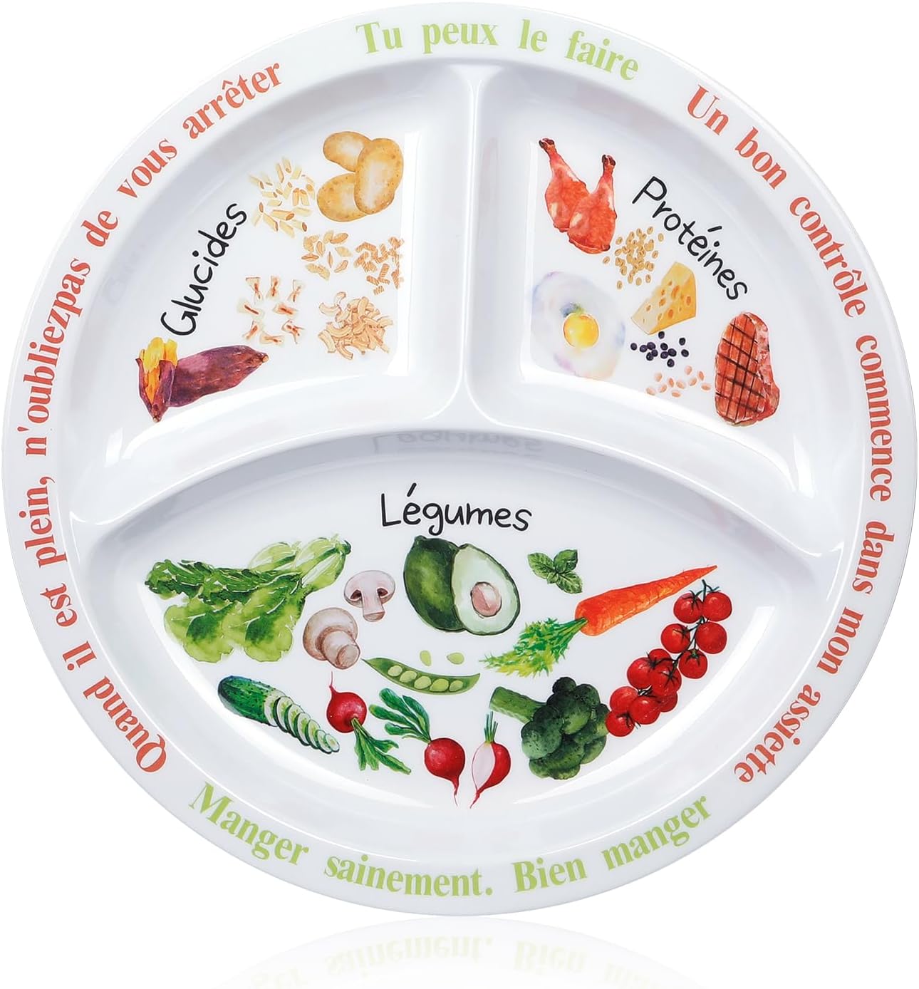 Assiette de contrôle des portions pour une alimentation équilibrée - Compartiments en mélamine - Perte de poids - Assiette diabétique 1