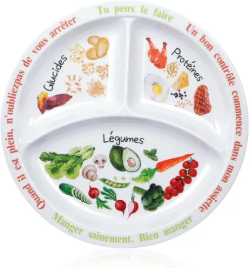 Assiette de contrôle des portions pour une alimentation équilibrée - Compartiments en mélamine - Perte de poids - Assiette diabétique 1