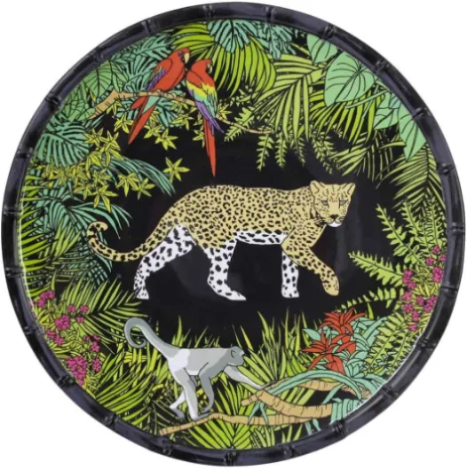 Grande Assiette Plate en Mélamine Pure - Jungle - Ø 28 cm - Noir/Vert - Service de Table de la Collection de Vaisselle Quasi-Incassable MelARTmine