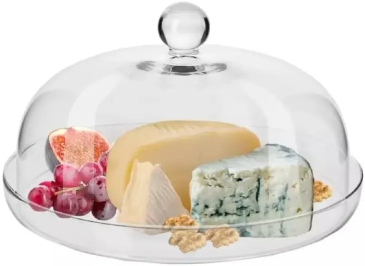 Plateau avec Cloche Elite, 28 cm, Verre de Haute Qualité, Plateau à Fromage Élégant avec Cloche, Idéal pour Fromages, Desserts, Présentations, Design Raffiné, Fabriqué en Europe