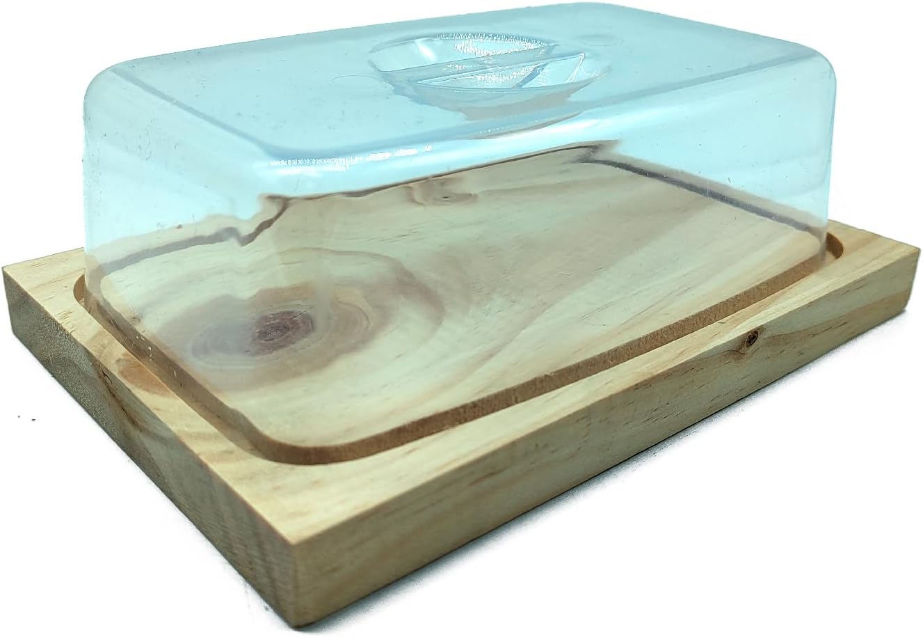 Acan Tradineur Cloche à fromage rectangulaire avec couvercle en méthacrylate, base en bois, pour le fromage, la charcuterie ou d'autres aliments, 7 x 19 x 12,5 cm
