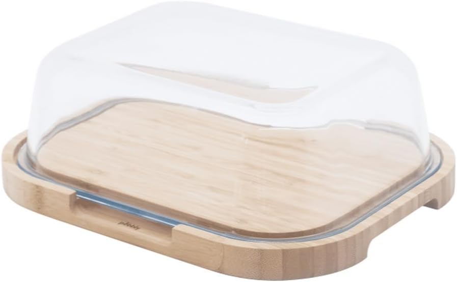 Boîte à Fromage avec Cloche en Verre et Plateau en Bambou - 27 x 21,5 x 9,5 cm - Pour 3 à 4 Fromages, Petit Format Compact Idéal pour Conserver et Servir, Matériaux Naturels sans BPA