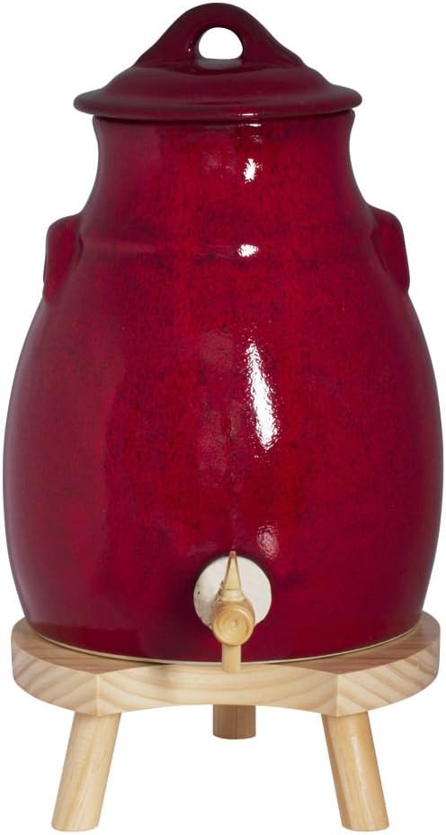 Table Passion - Vinaigrier 3,5 l en grès rouge sur socle bois