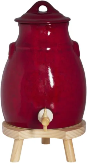 Table Passion - Vinaigrier 3,5 l en grès rouge sur socle bois
