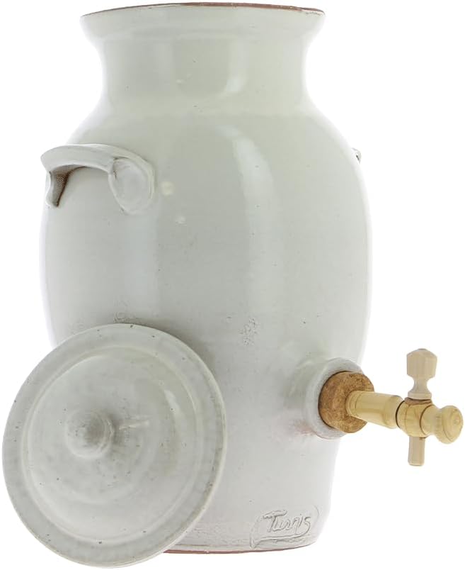 Vinaigrier en grès blanc 3L poterie artisanale Turgis (Blanc)