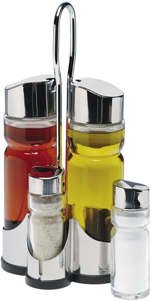 Set de vinaigrier et huilier – Acier inoxydable et verre – 4 pièces
