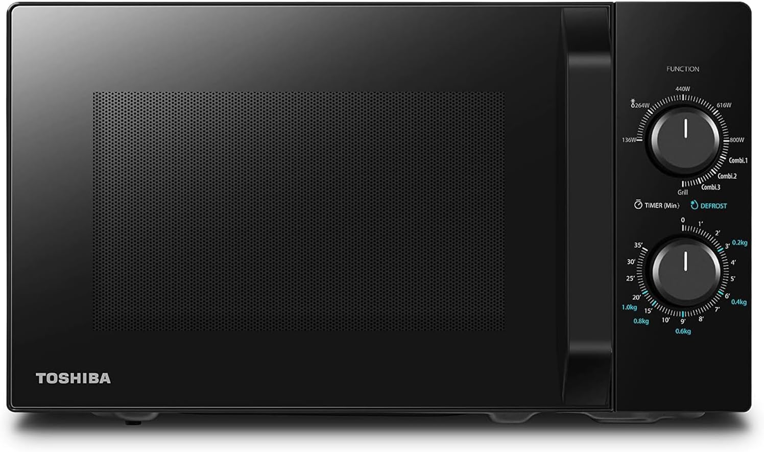 Four à micro-ondes 20 L MW2-MG20P(BK), 800W/1000W Grill, avec Grill Croustillant et Fonction de Cuisson Combinée, 9 Niveaux de Puissance, Ampoule LED, Dégivrage facile, Noir Grill mécanique