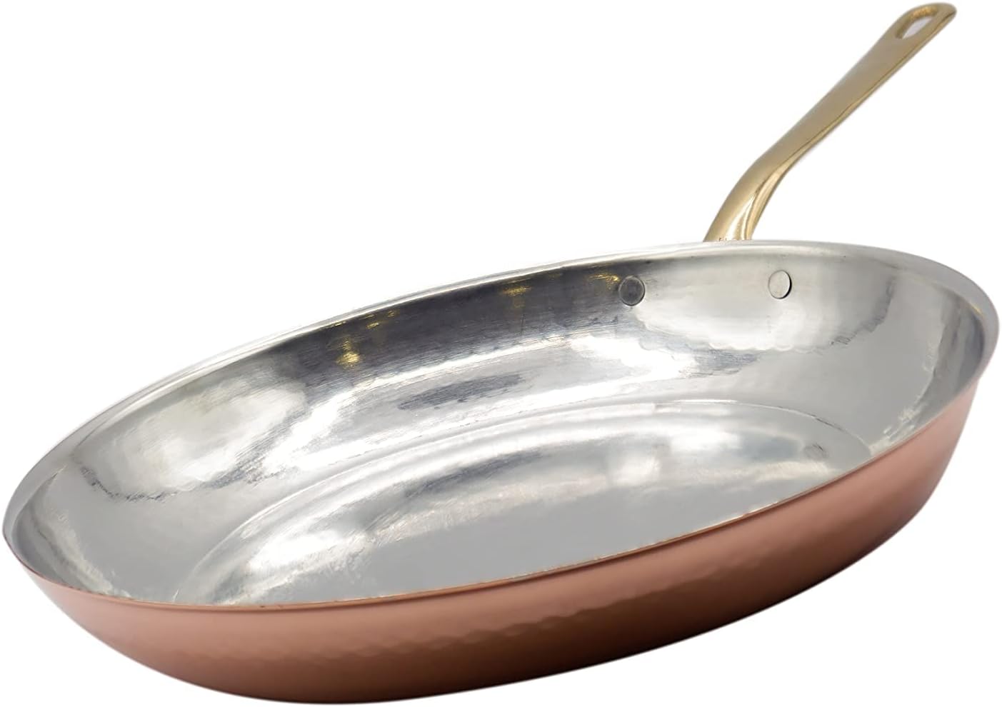 Poêle à Frire en Cuivre - 30 cm, Avec Long Manche en Laiton, pour la Viande, le Poisson, les Légumes, Fait Main - 100% made in italy