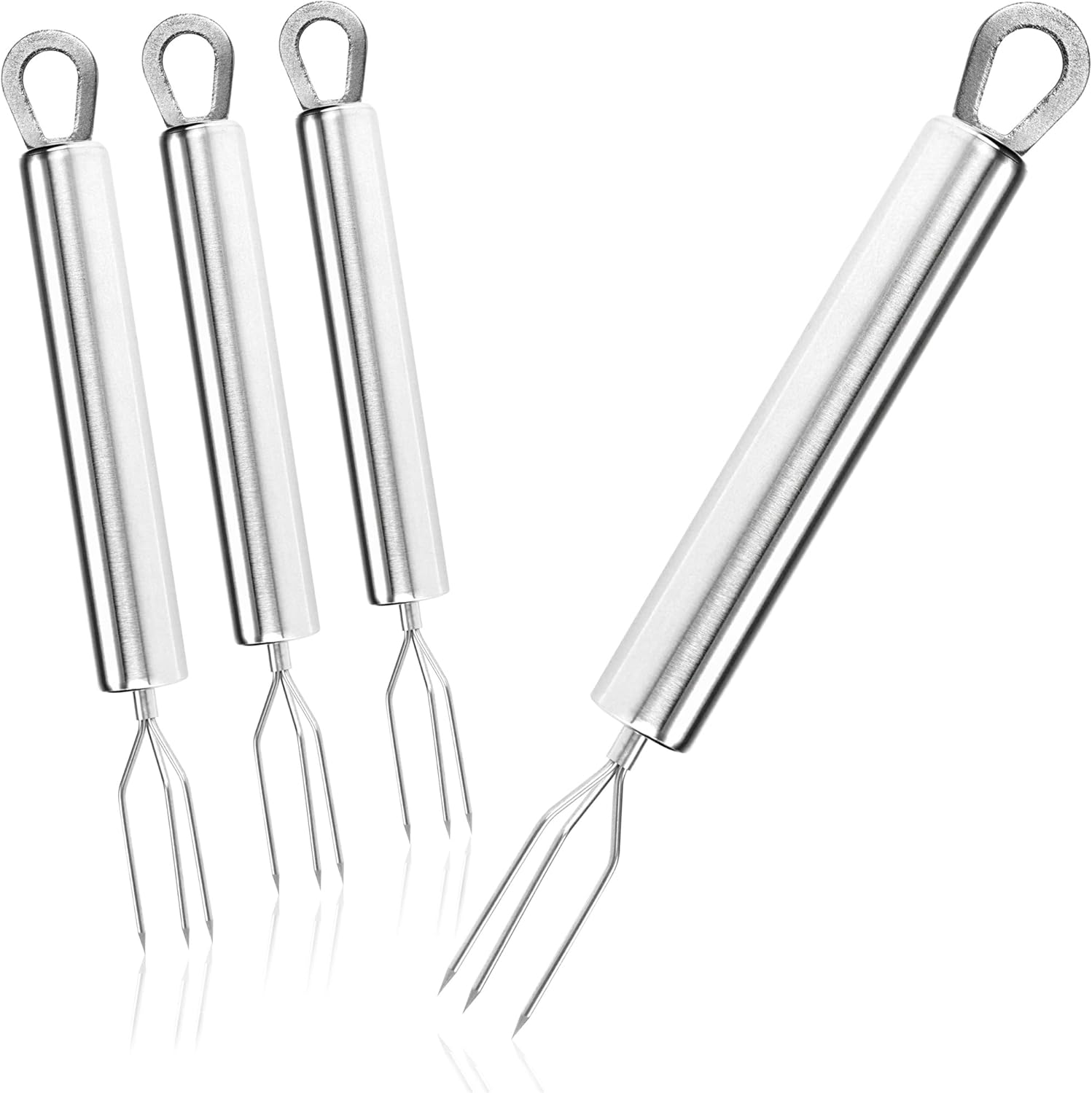 COM-FOUR® 4x Fourchette à pommes de terre avec 3 broches en acier inoxydable - réutilisable comme brochette de maïs (04 pièces - acier inoxydable)