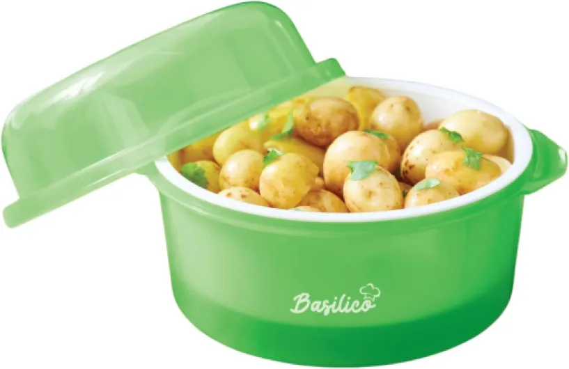 Basilico® Cuiseur à Pommes de Terre pour Micro-Ondes, Appareil à Vapeur pour Pommes de Terre et Autres Légumes, Économie d'Énergie et Préparation Rapide, Passe au Lave-Vaisselle, Diamètre 23 cm