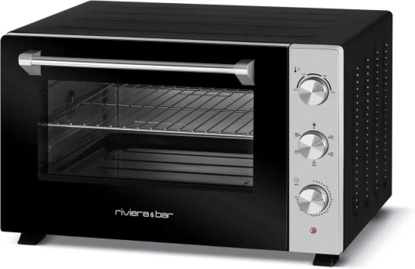 Riviera&bar Four Posable Parois Tempérées 60L - Thermostat Réglable 100-230°C, Minuterie 120 min, Modes de Cuisson Variés, Accessoires Inclus, Adapté Plats Ronds/Ovales - 2200W - Inox Noir
