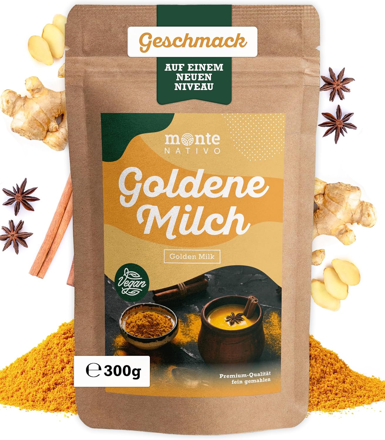 Lait d’or Monte Nativo (300g) - Mélange pour Lait d’or - Mélange d’épices pour lait doré - Golden Milk - Épices aromatiques séchées avec soin, idéales pour Cuisiner et Assaisonner - Arôme intenses
