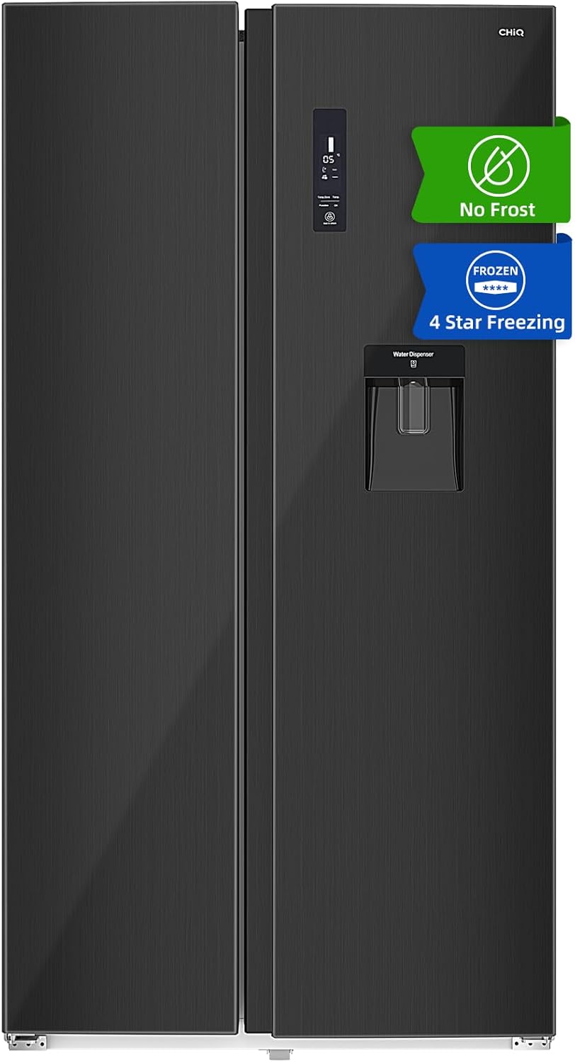 FSS559NEI42D réfrigérateur congélateur american, 559L, compresseur inverseur, froid ventilé, total no frost, noir acier inoxydable, E, niveau sonore maximum 39db, distributeur d'eau 5 litres 559 L