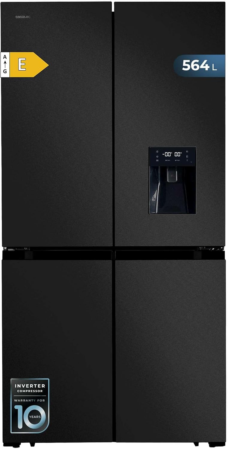 Réfrigérateur Américain 4 Portes Dark de 564 L Bolero CoolMarket 4D 564 Dark E - 183 cm de Hauteur, 91 cm de Largeur, Distributeur d'Eau, Moteur Inverter Plus, NoFrost Total Dark Inox Capacité 564L