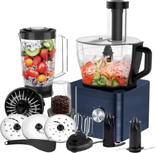 Robot Multifonction Cuisine, 1100 W Robot Culinaire, Bol Mélangeur 3.2 L, Hachoir Multifonction, Robot Mixeur 1.5 L, Moulin à café, Bleu Foncé