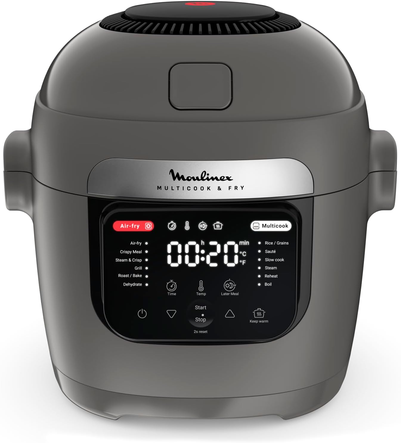 Multicook & Fry, multicuiseur et air fryer intégré, 12programmes, Cuisson sur 2 niveaux, Départ différé, Capacité 6L, Gris Hippo, MZ730BF0 Multicuiseur seul