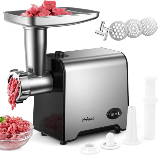 Yabano Hachoir Viandes Électrique, 3 en 1 Hachoir à Viande avec 3 plaques de broyage en acier inoxydable, Accessoire de Kubbe et de Saucisse, pour un broyage rapide, 1500W Max