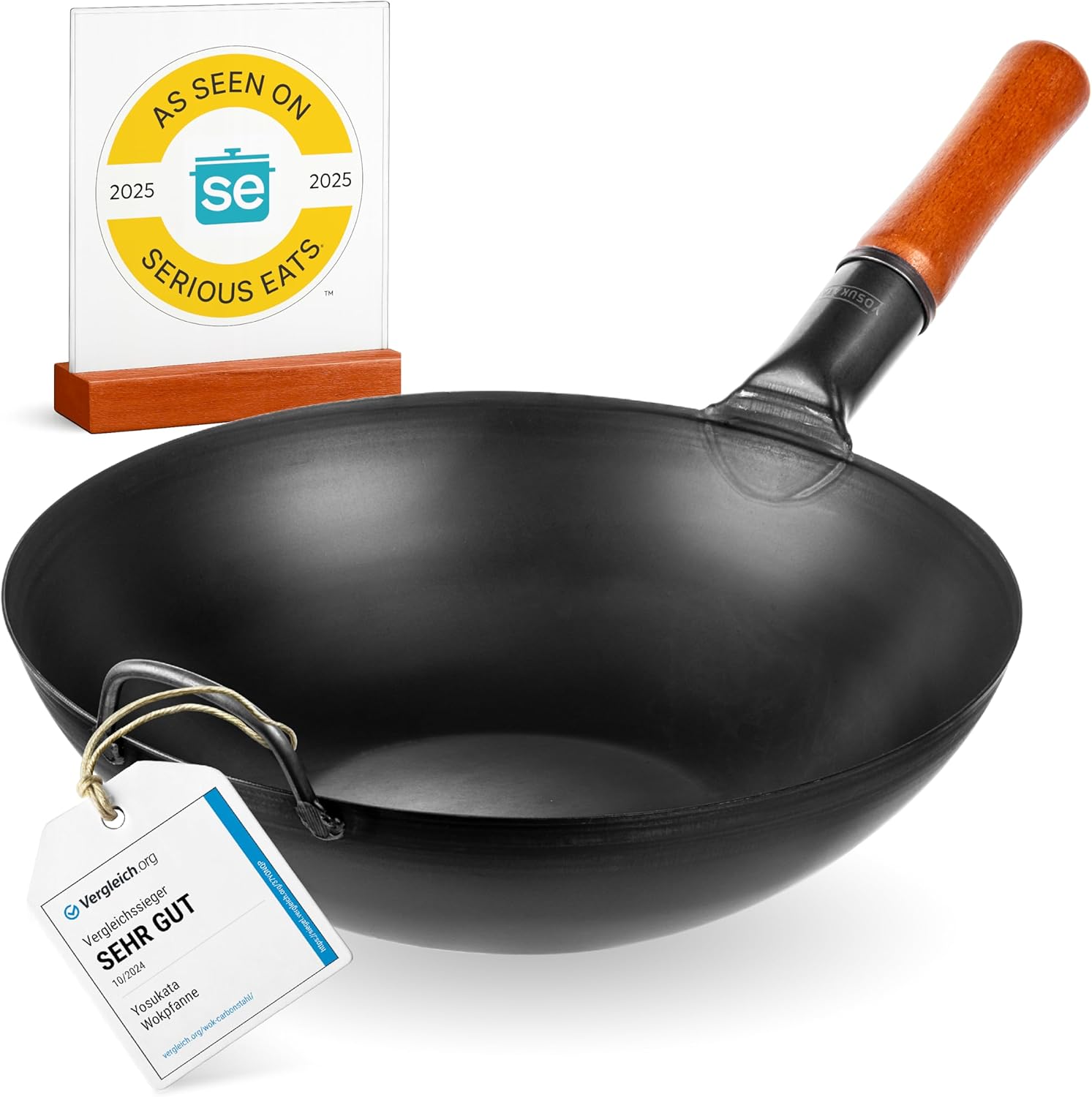 YOSUKATA 13.5" Carbon Steel Wok Pan – Pre-Seasoned Flat Bottom Pow Wok for Stir Fry, BBQ, Grill & Camping – Traditional Japanese Chinese Cookware – Compatible with Induction, Electric, Gas, Open Fire 34cm