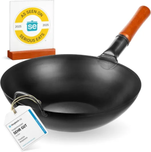 YOSUKATA 13.5" Carbon Steel Wok Pan – Pre-Seasoned Flat Bottom Pow Wok for Stir Fry, BBQ, Grill & Camping – Traditional Japanese Chinese Cookware – Compatible with Induction, Electric, Gas, Open Fire 34cm