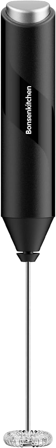 Mousseur à Lait Electrique, Mousseur à Lait en Acier Inoxydable, Fonctionne à Piles, Melangeur Puissant pour Café, Latte, Cappuccino, Matcha Noir