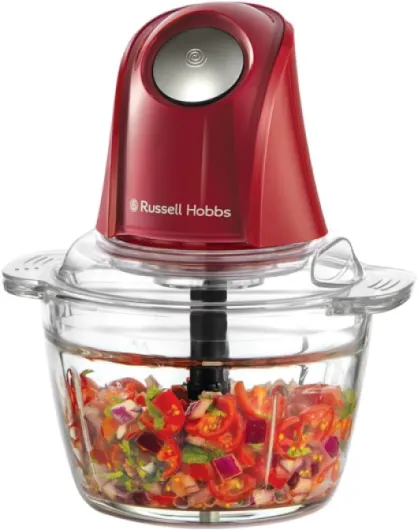 Mini hachoir électrique [Bol en verre avec couvercle] Blender Desire rouge (500 ml, mixeur polyvalent: fruits, légumes, viande, purée, compact, lames en acier inoxydable, 350 W) 27132-56