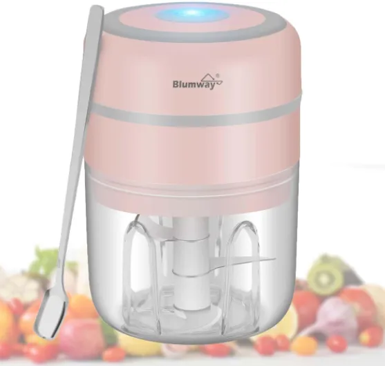 BlumWay Mini Robot culinaire, Hachoir à ail électrique chargeur USB, hachoir à nourriture électrique avec 3 lames tranchantes, pour lail, gingembre, Ioignon, piment (250ml, Pink) 250ml Pink