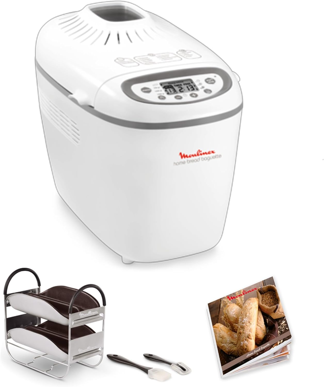 Home Bread Baguette Machine à petits pains, 16 programmes, Résultats homogènes, Jusqu'à 1,5 kg de pain frais, Plaques croustillants, 3 niveaux de dorage OW610110, Blanc